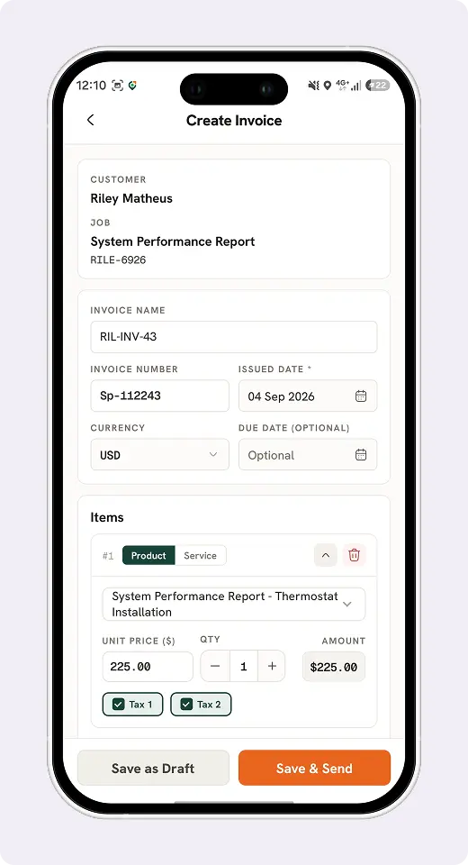 FieldTask invoicing interface on desktop and mobile