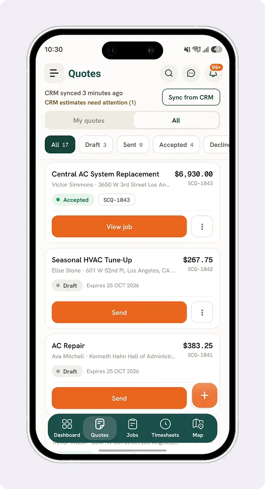 FieldTask quotes interface on desktop and mobile