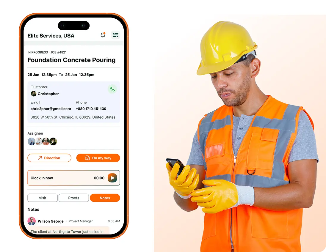 Technician using FieldTask mobile app on site