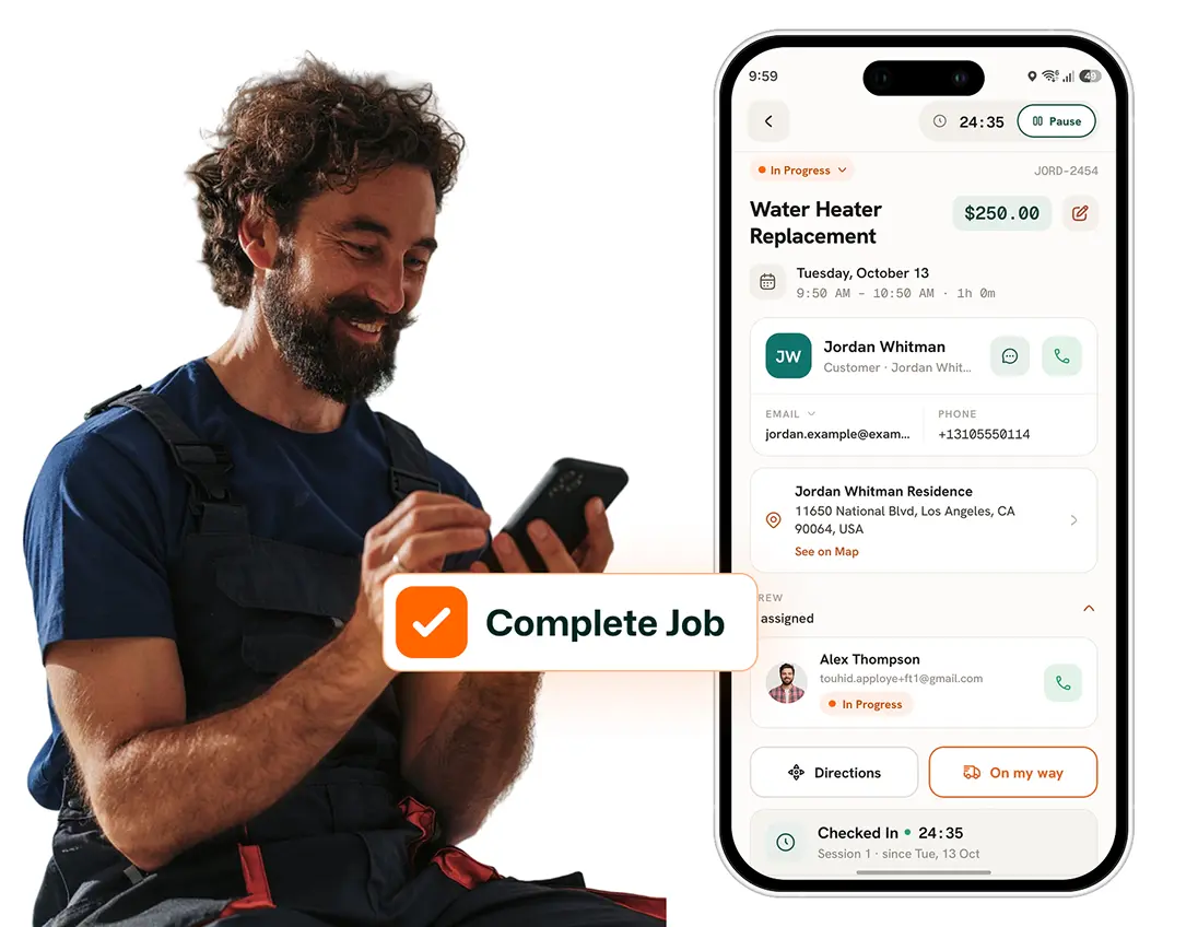 Technician using FieldTask mobile app on site