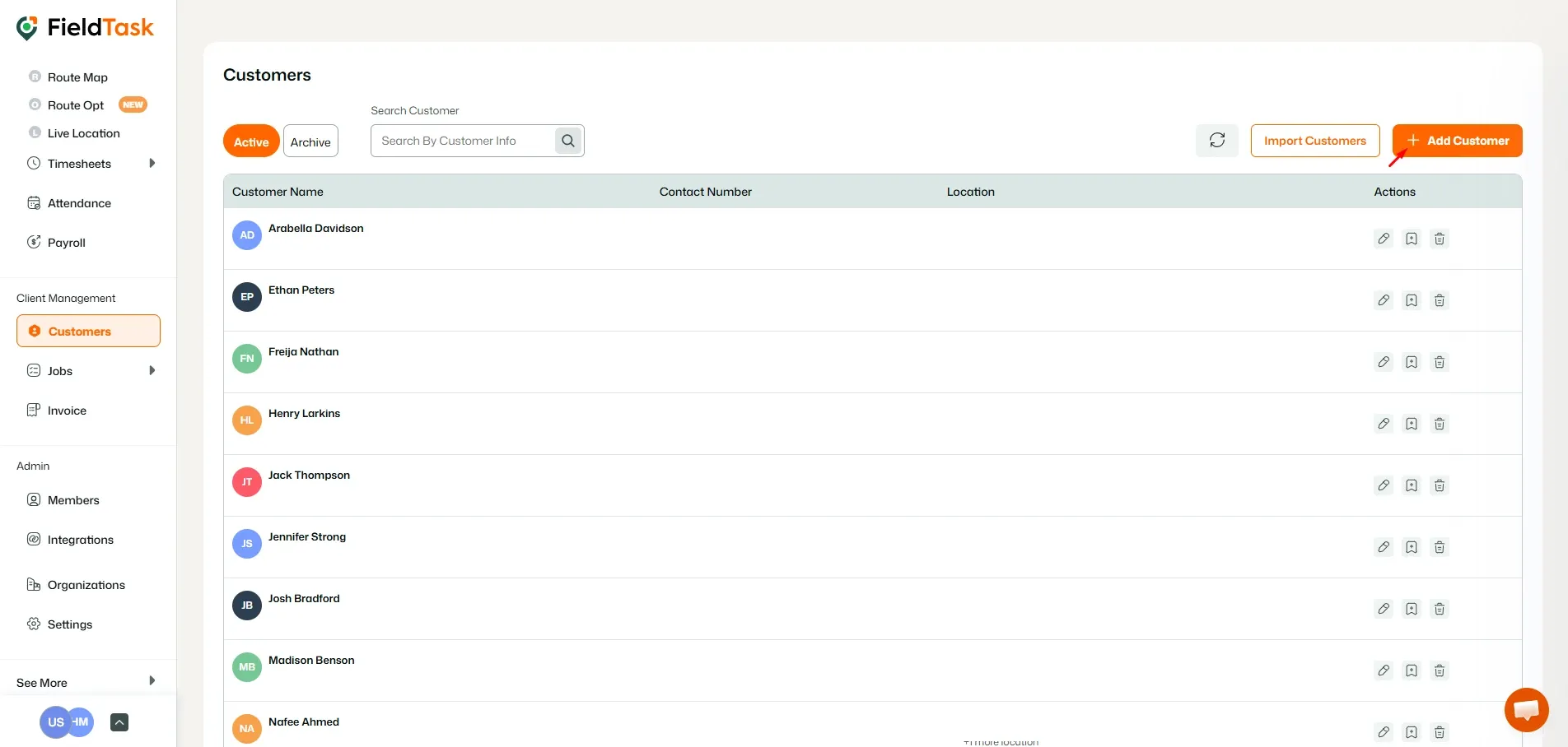 FieldTask Customer Page