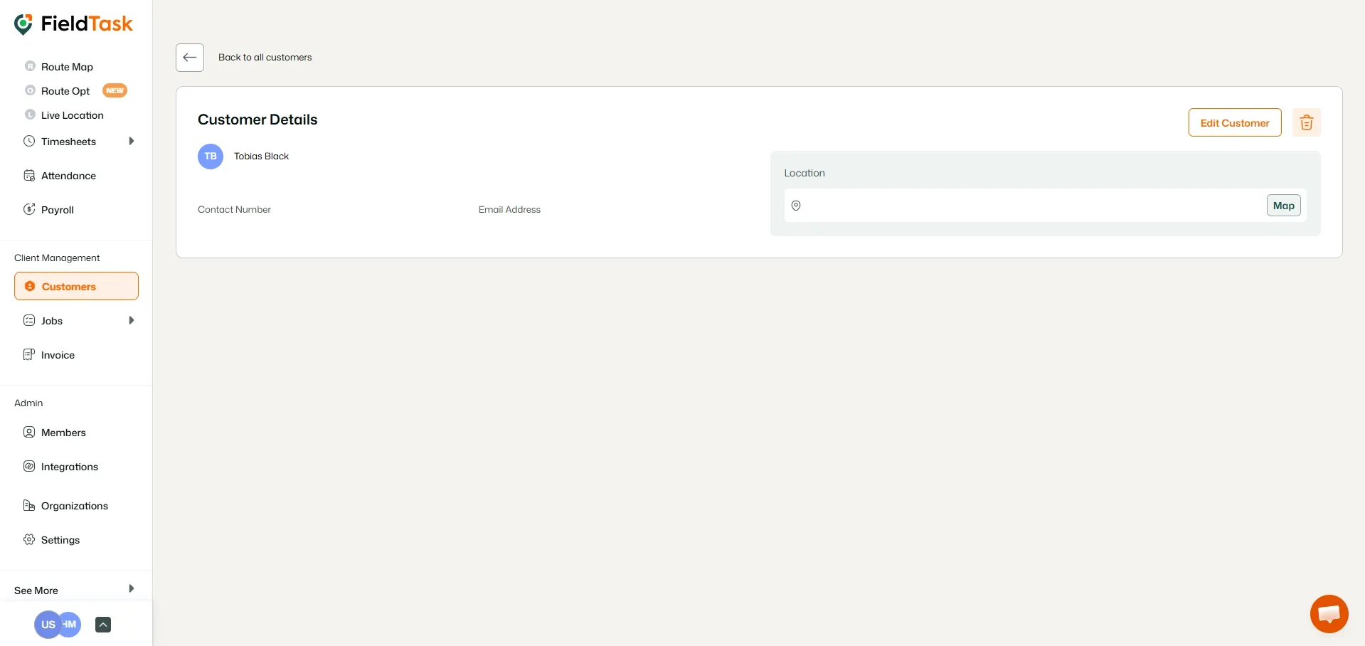 FieldTask Customer Detail Page