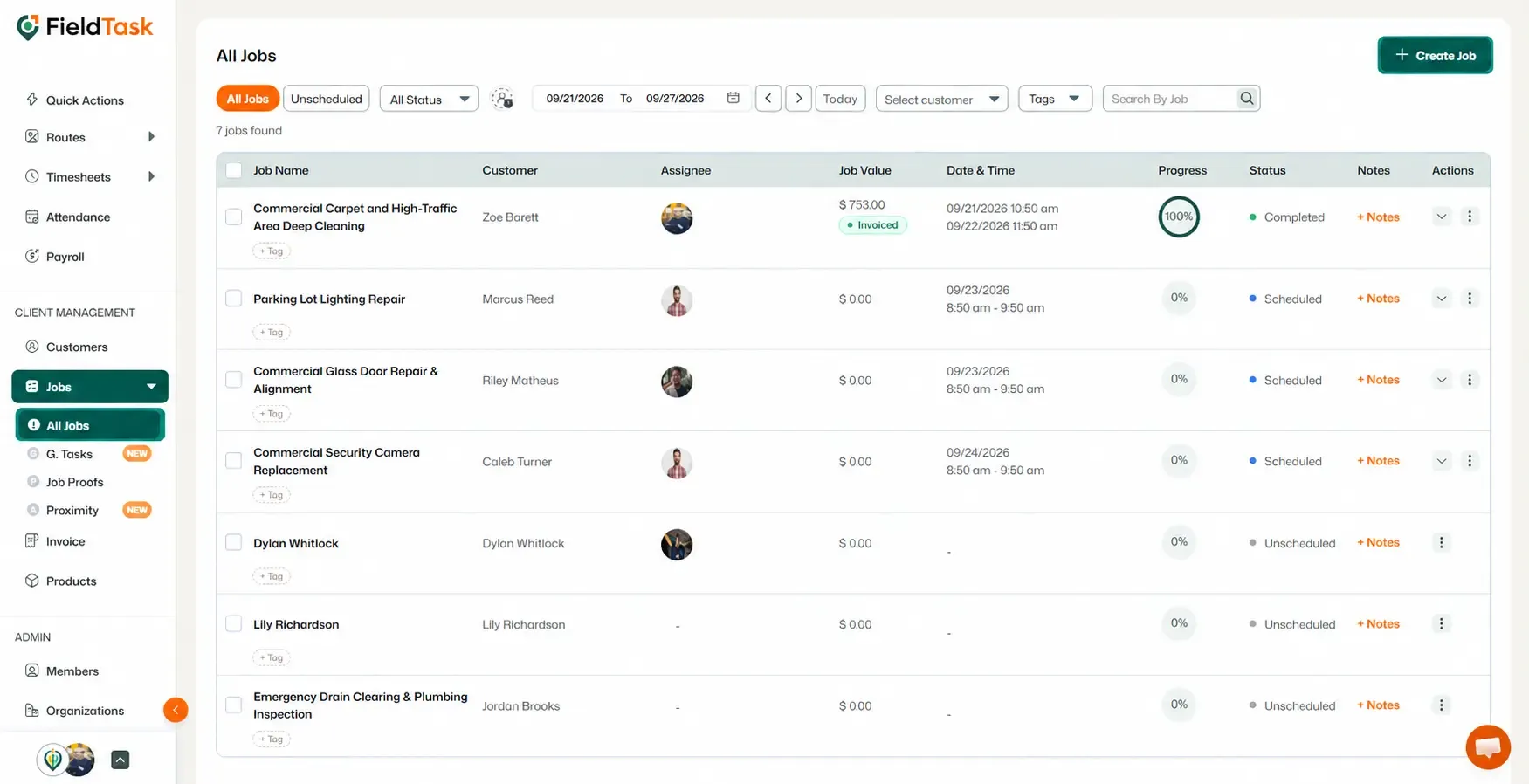 Jobs and All Jobs sidebar items and Create Job button highlighted