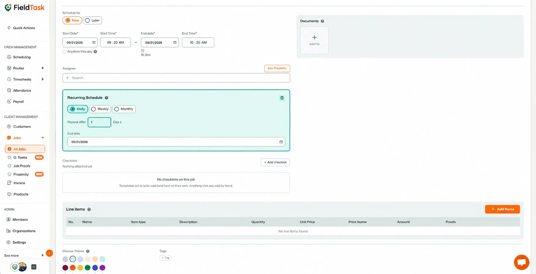 Daily recurring schedule and repeat interval highlighted in teal.