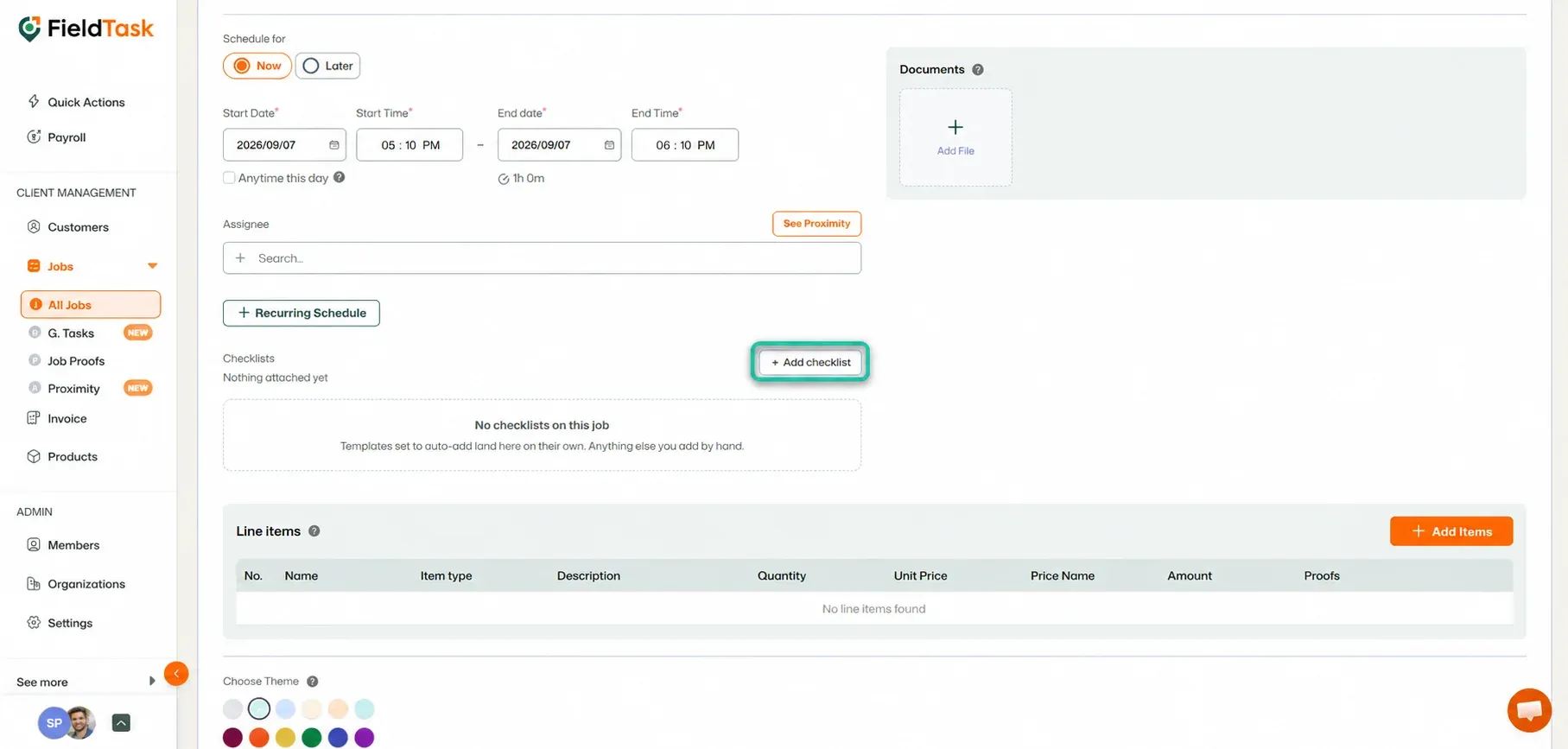 New checklist editor displaying the default checkbox item and available item configuration options.