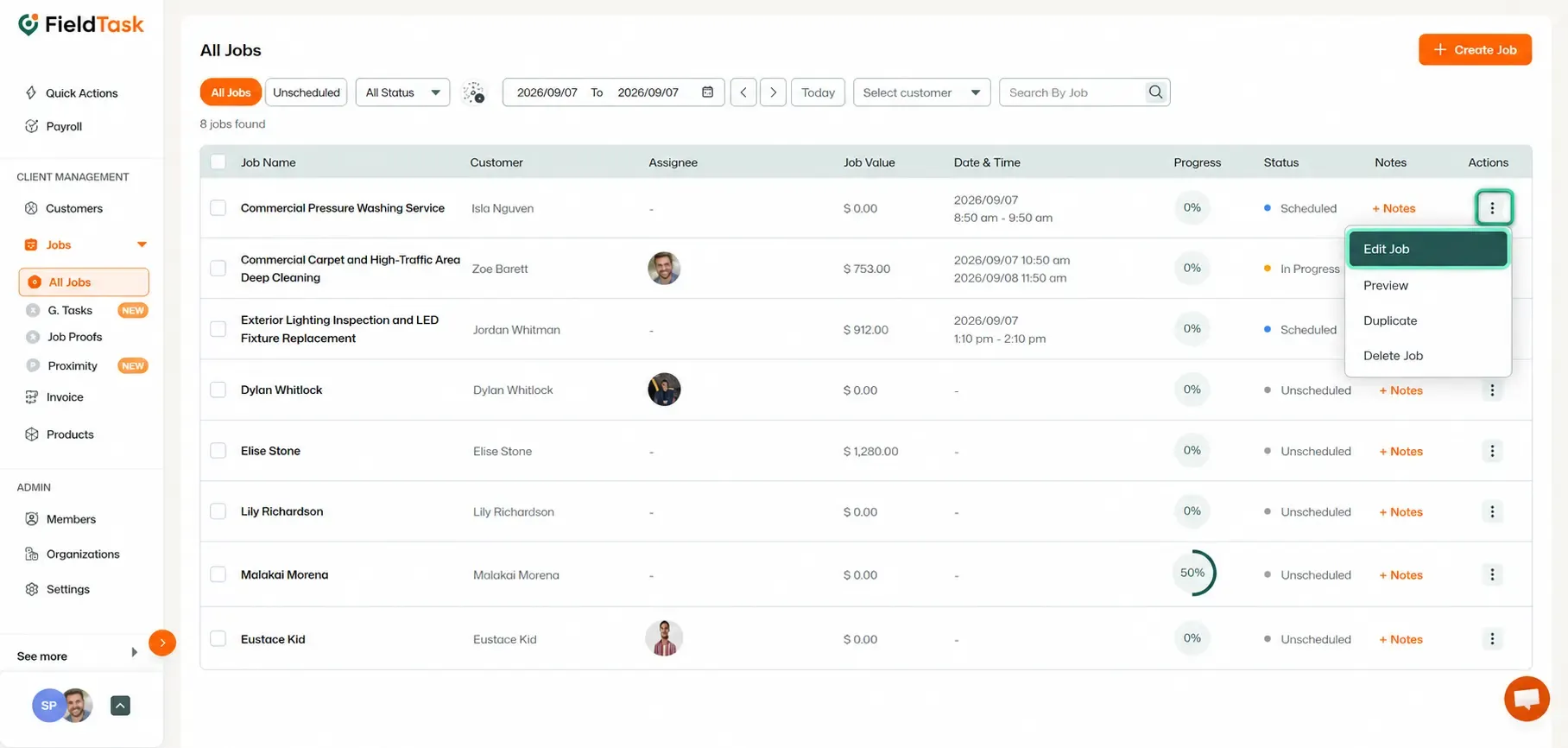 Job form showing the Checklists section with the Add checklist button highlighted.
