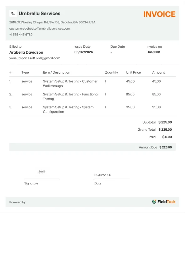 FieldTask Invoice