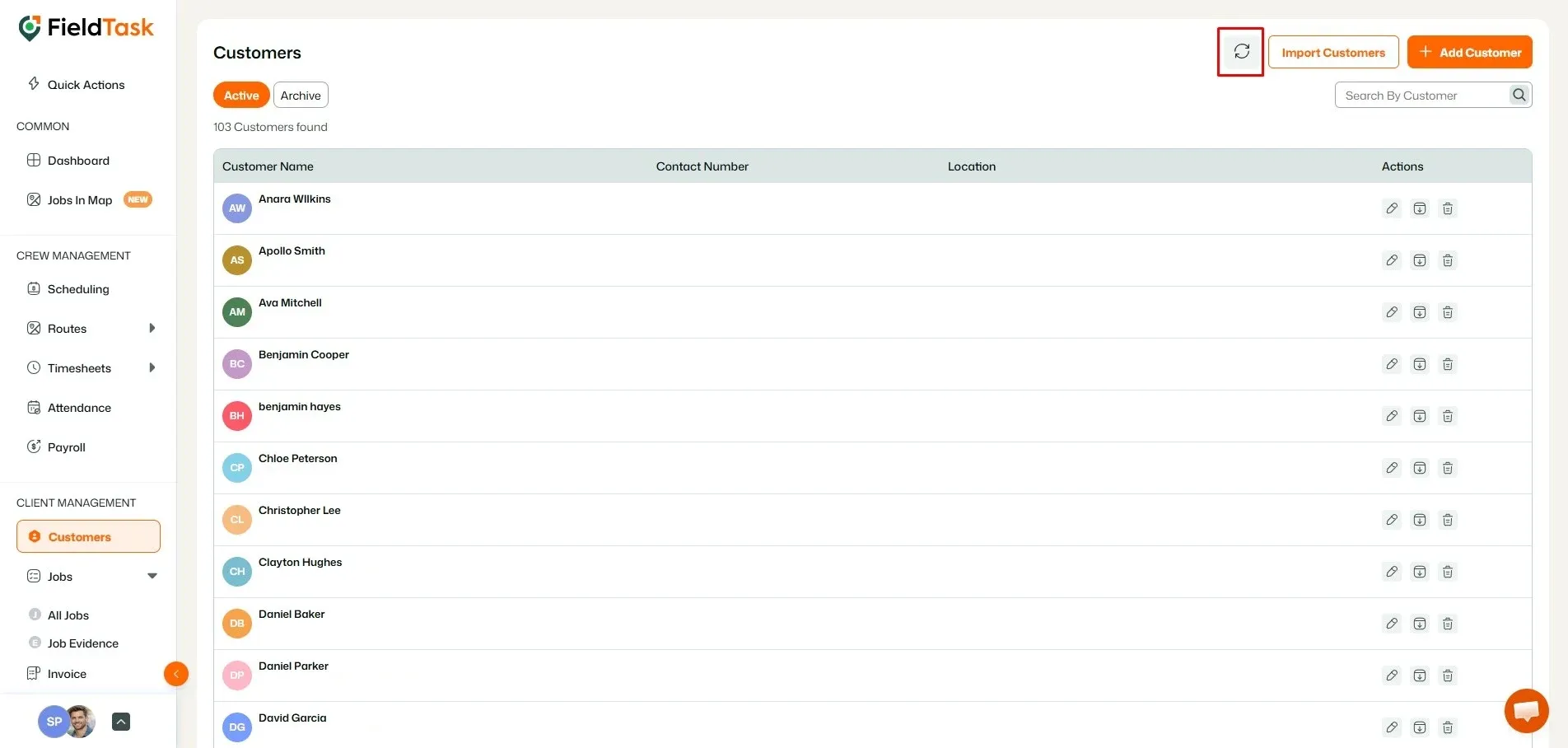 FieldTask Customer Page