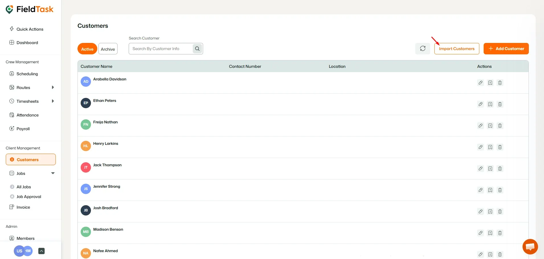 FieldTask Customer Page
