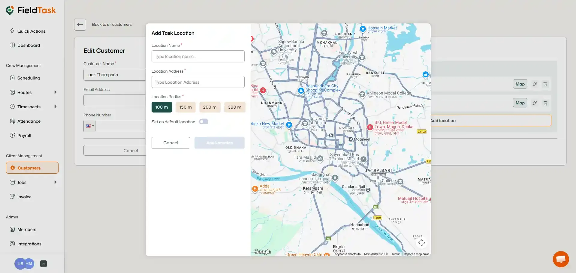 FieldTask Customer Location Adding Map