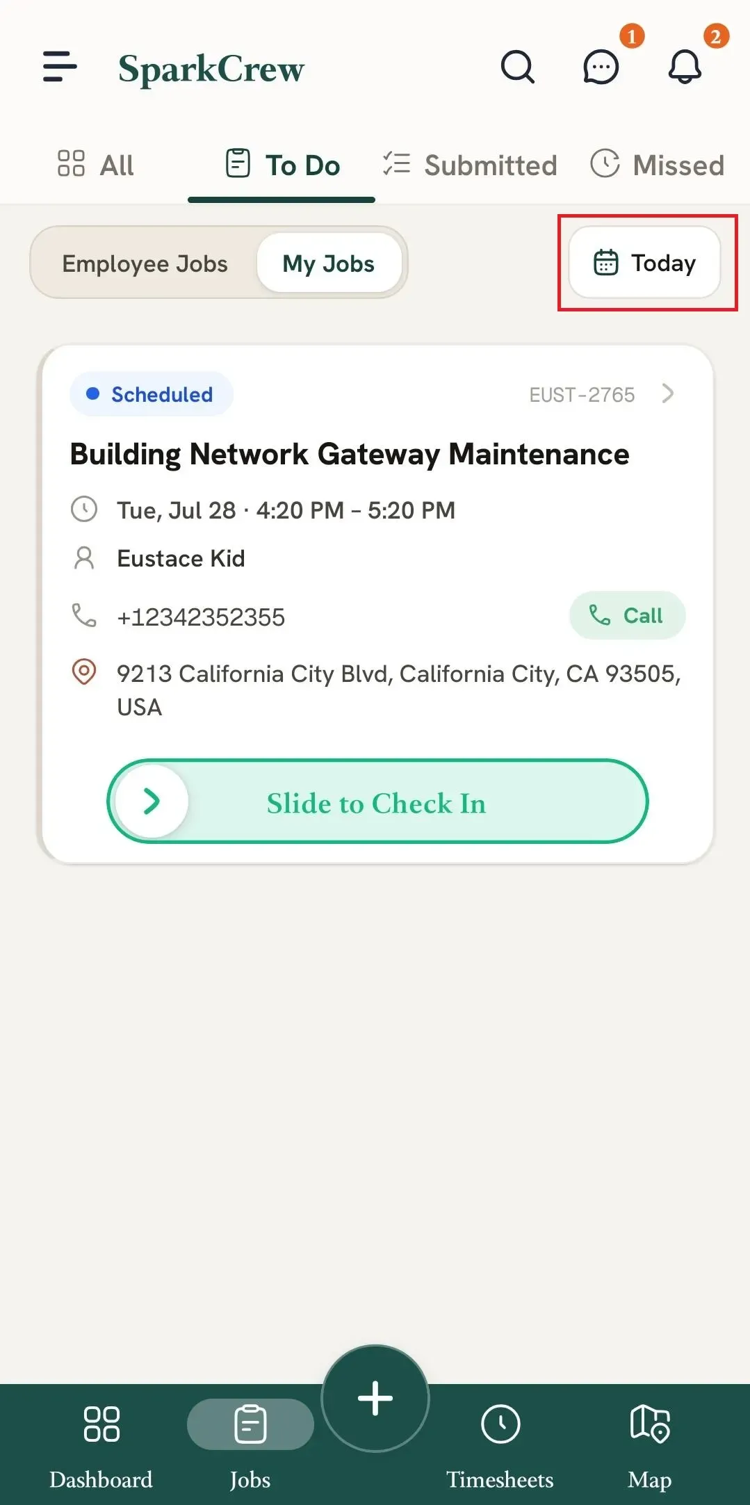 FieldTask Mobile App job list with Date Picker selected