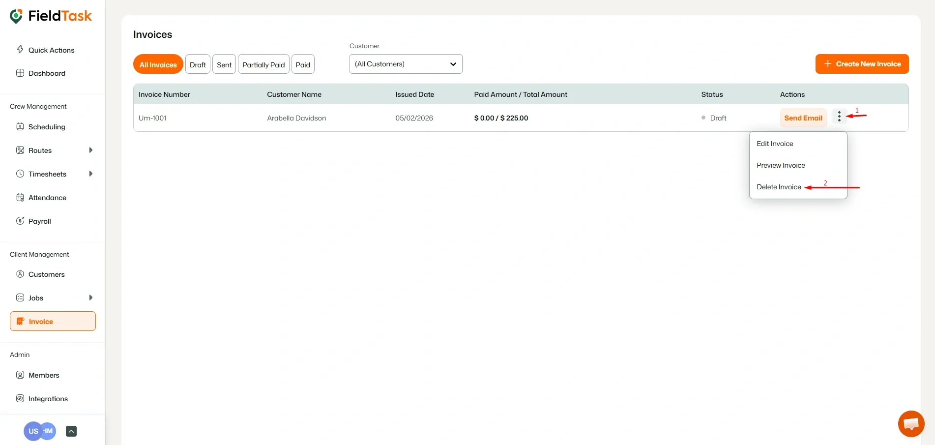 FieldTask invoice page