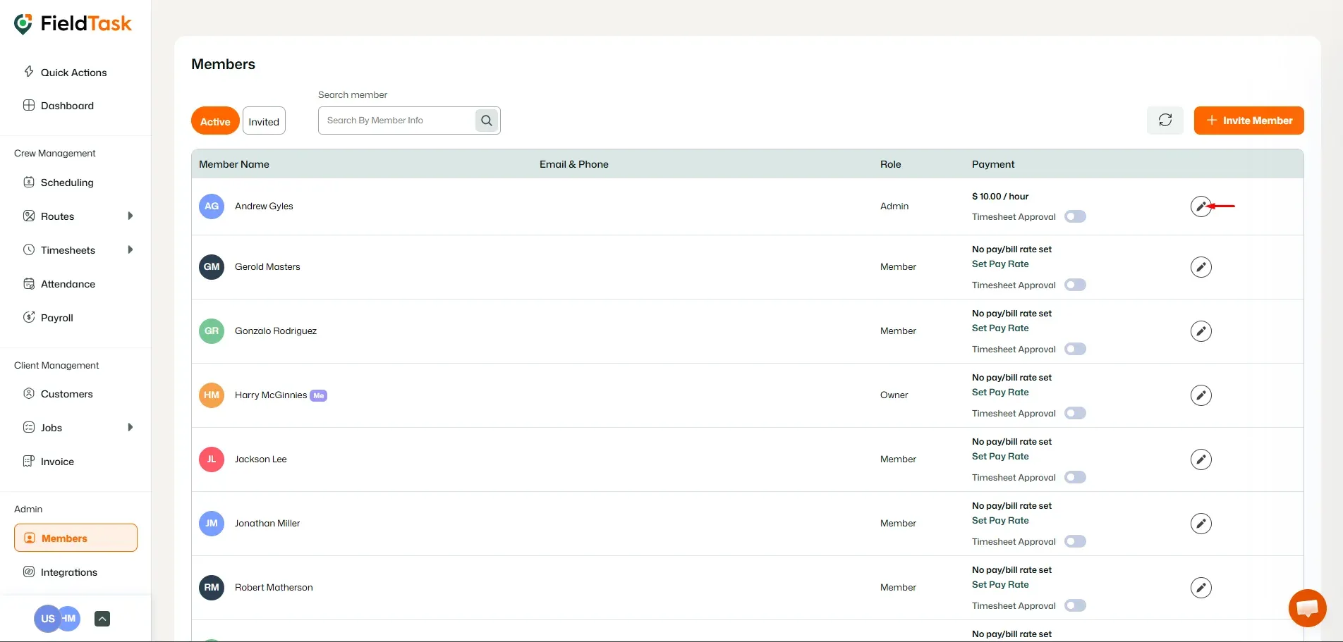 FieldTask Members Page