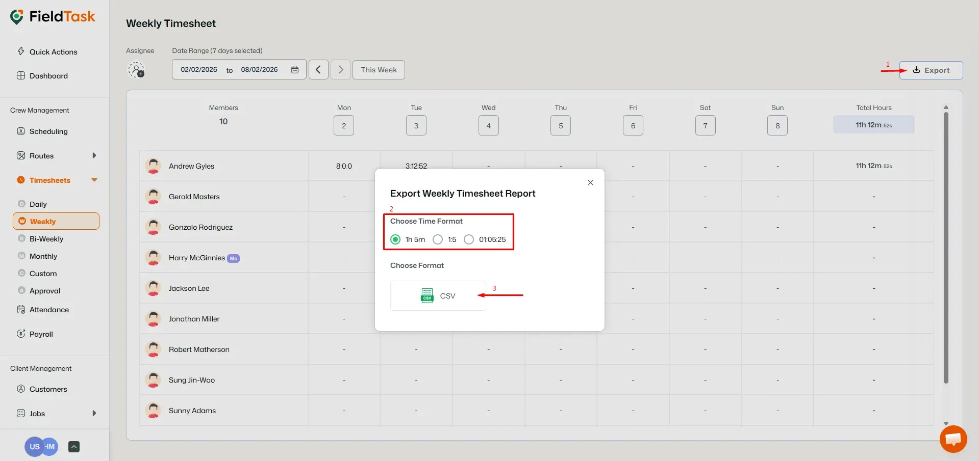 FieldTask Timesheet Export