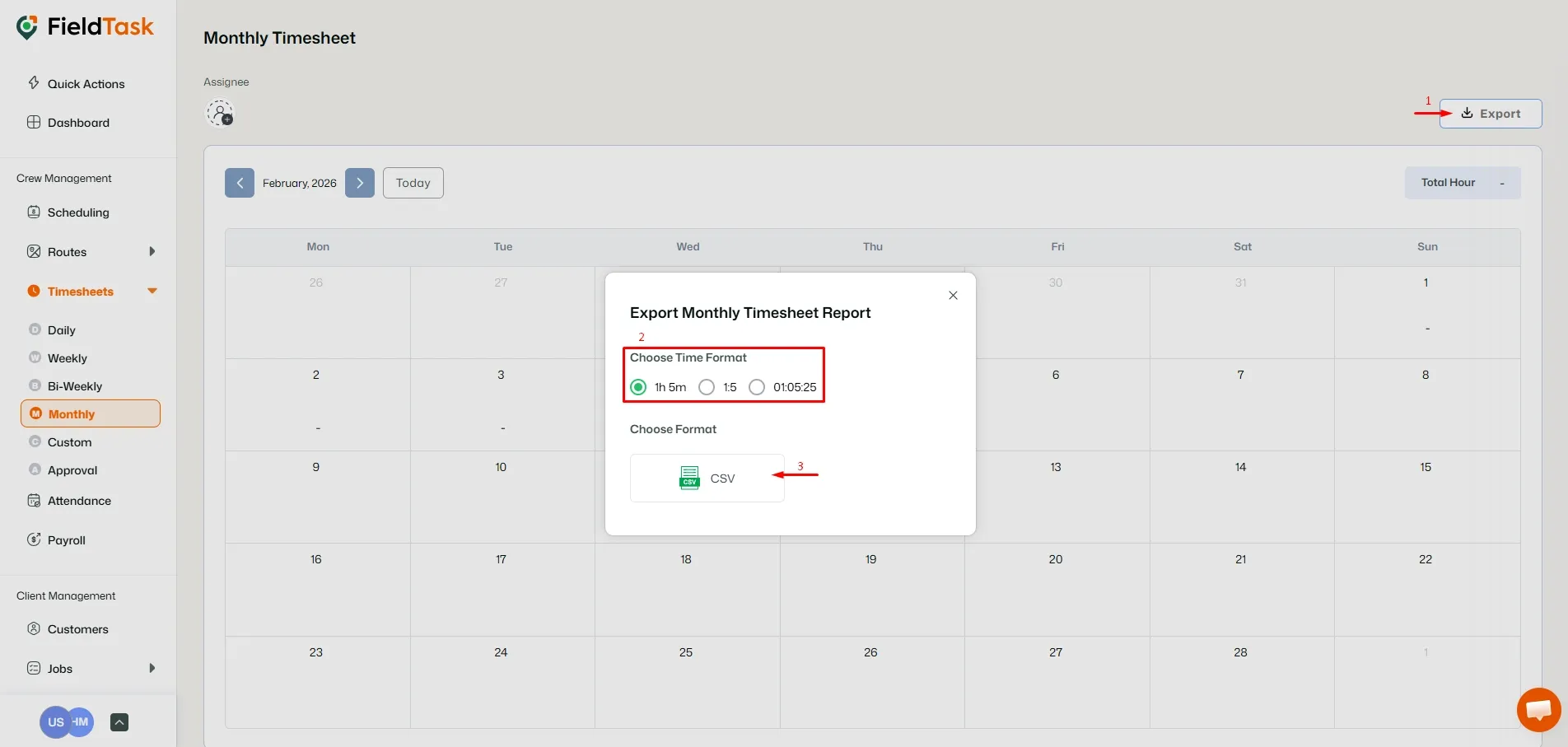 FieldTask Timesheet Export