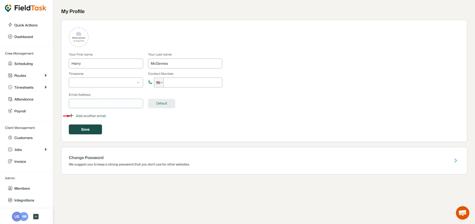 FieldTask Profile Page