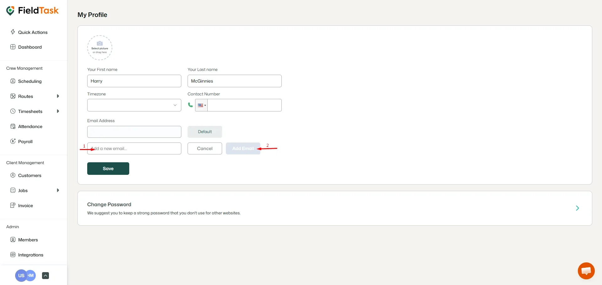 FieldTask Profile Page