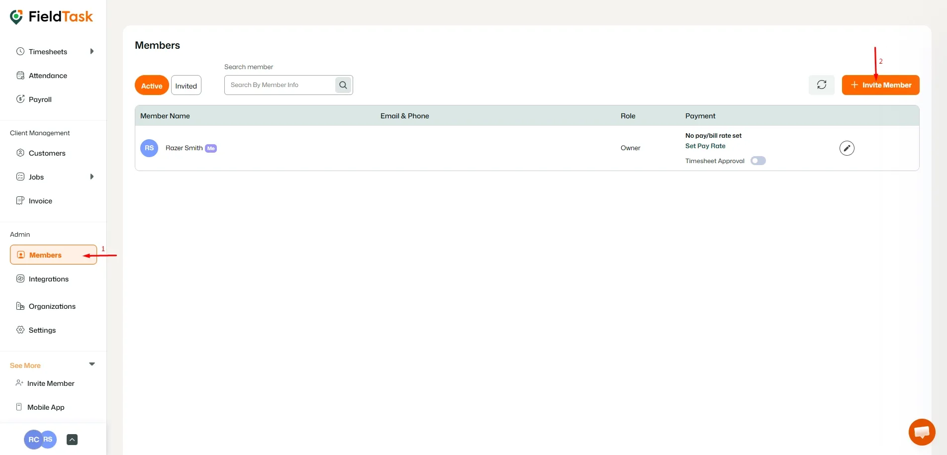 FieldTask Members Page