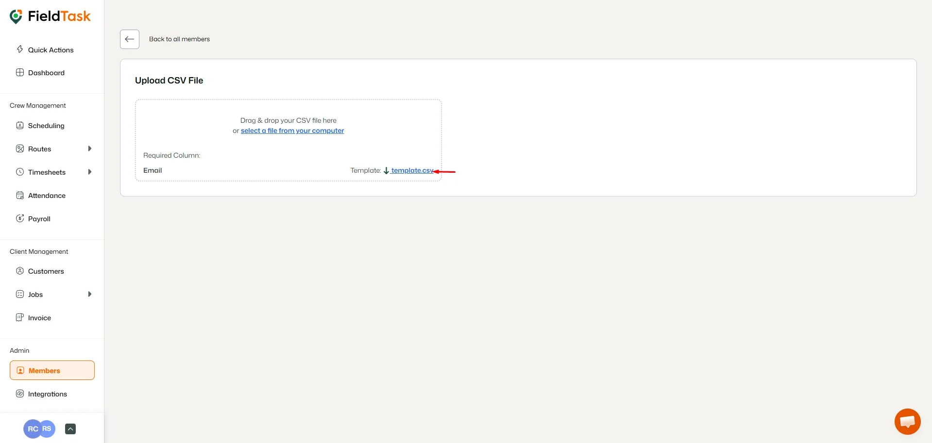 FieldTask Member Invite Page