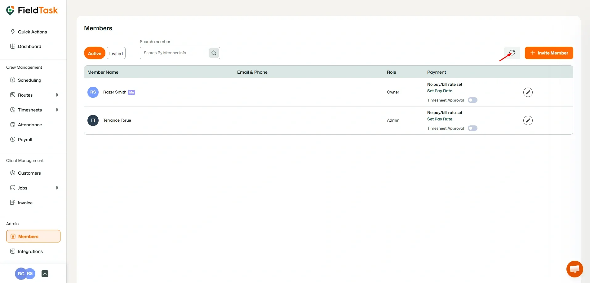 FieldTask Members Page