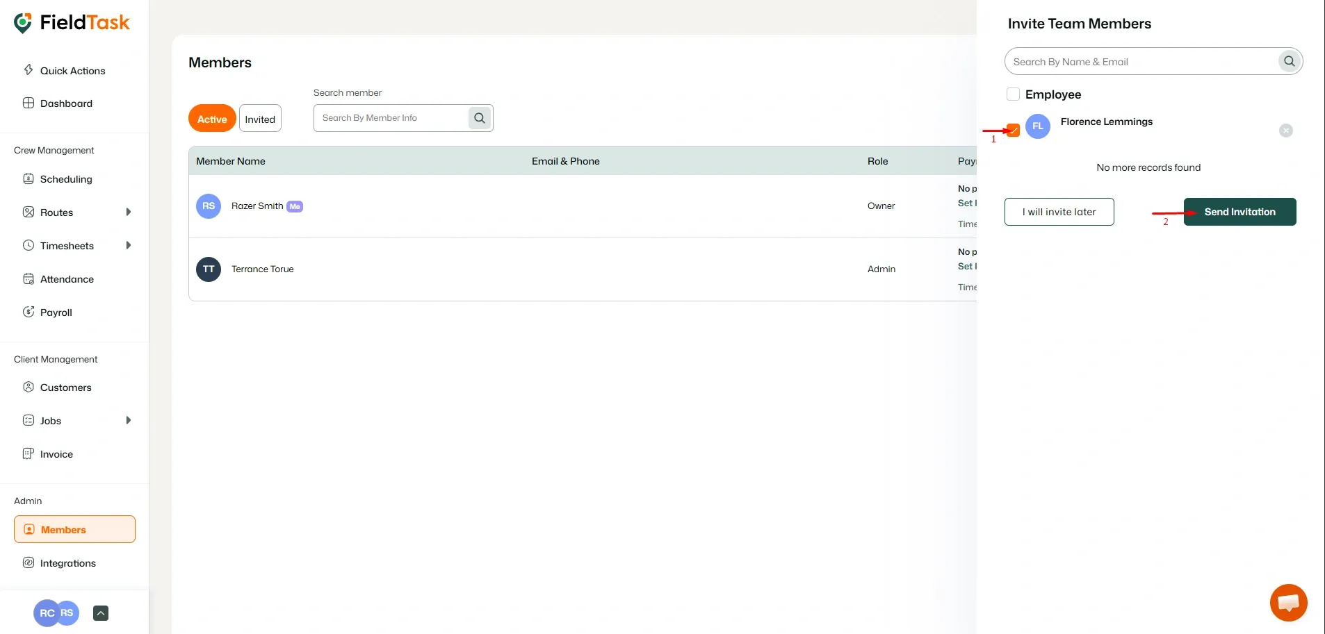 FieldTask Members Page