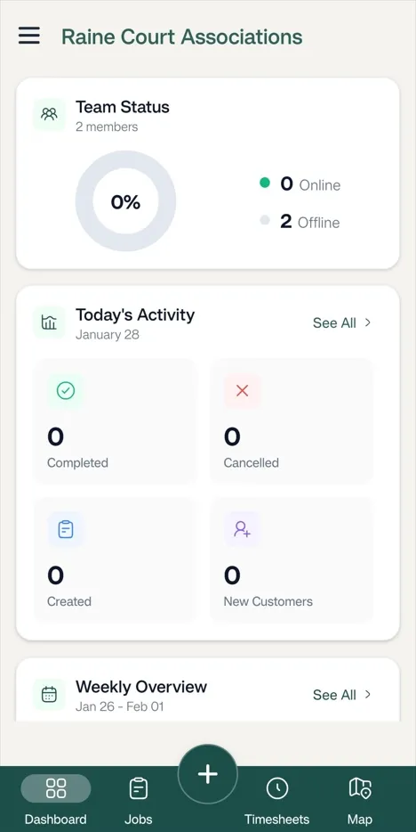 FieldTask Mobile App Dashboard