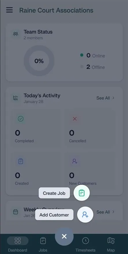 FieldTask Mobile App Dashboard
