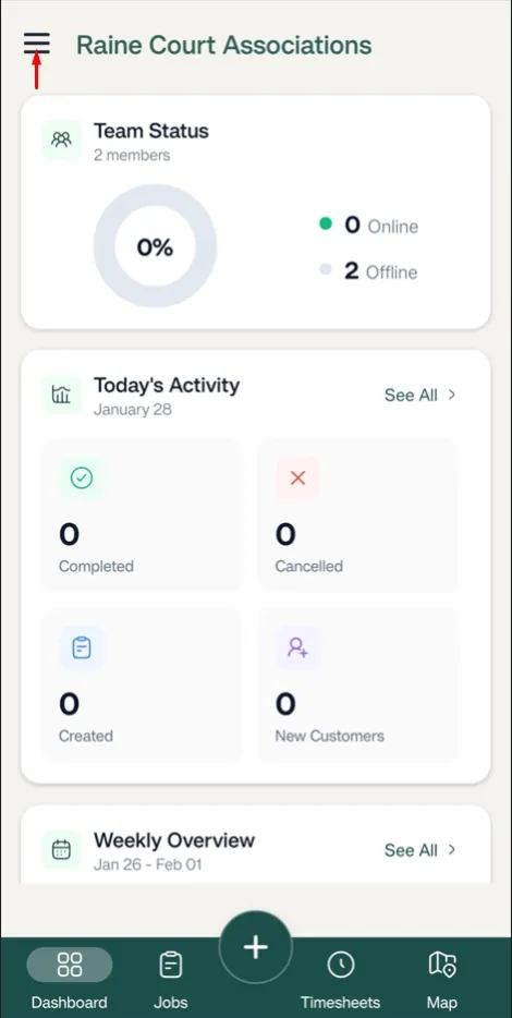 FieldTask Mobile App Dashboard