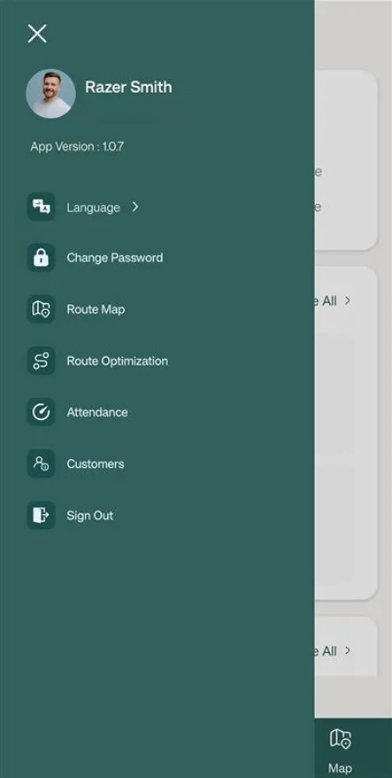 FieldTask Mobile App Sidebar