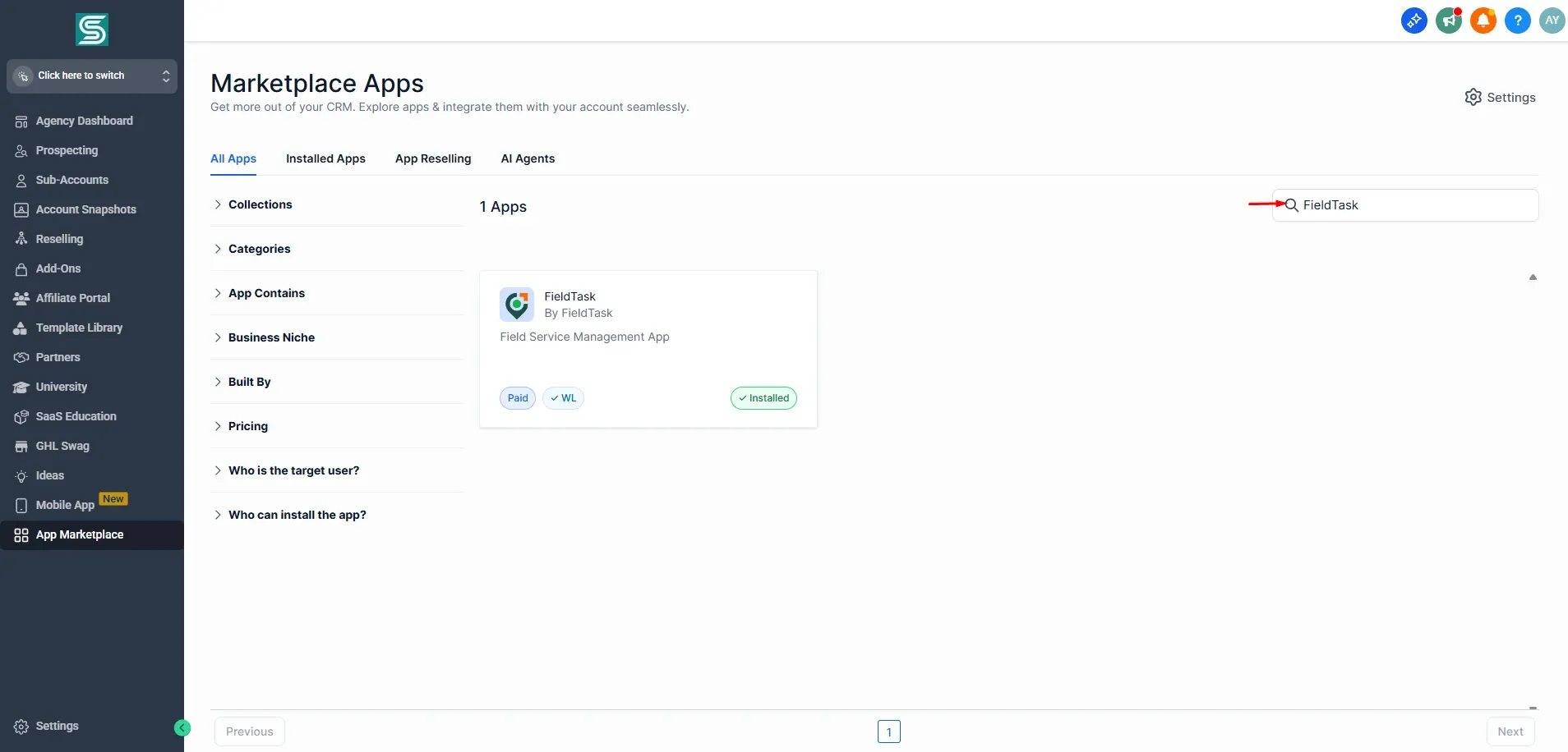 Marketplace in Highlevel
