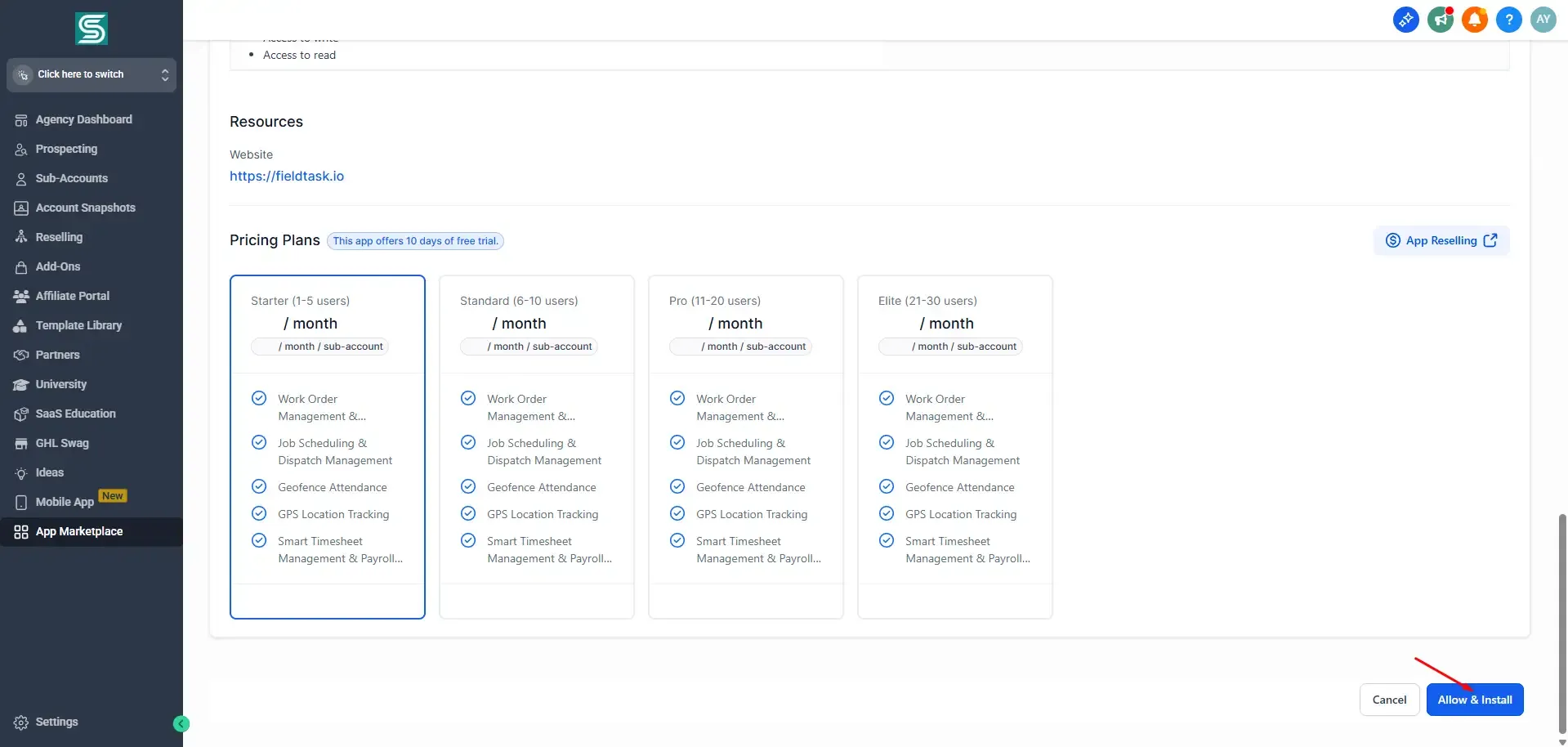FieldTask in Highlevel Marketplace
