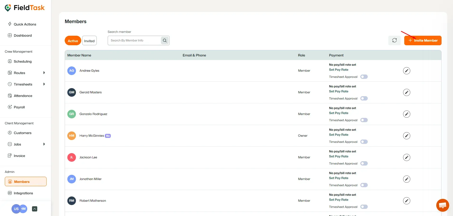 FieldTask Members Page