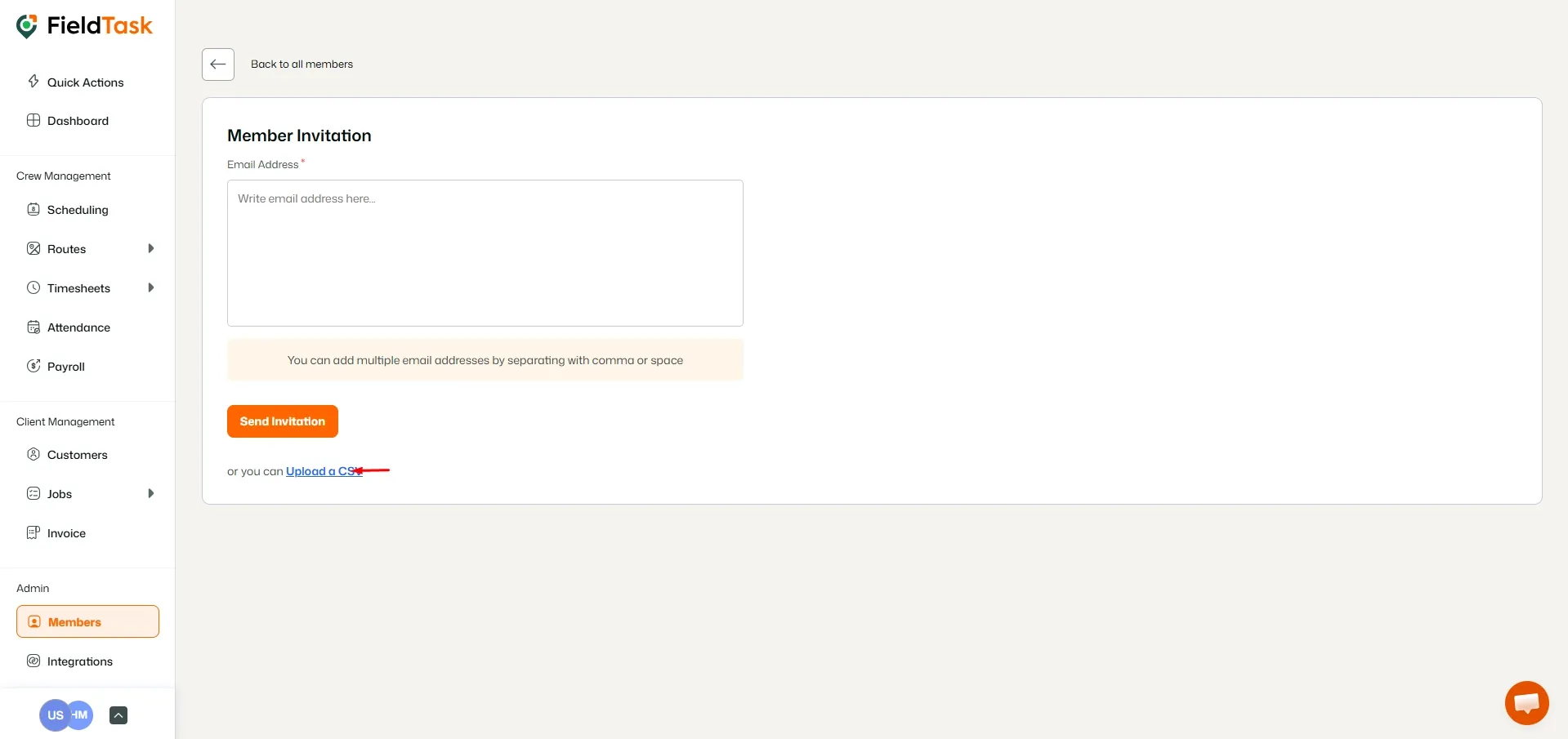 FieldTask Member Invite Page