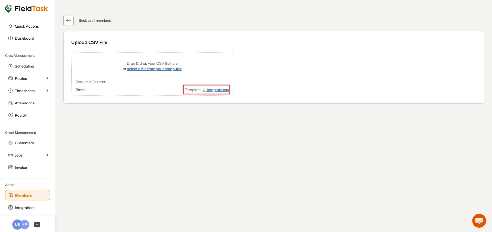 FieldTask Member Invite Page
