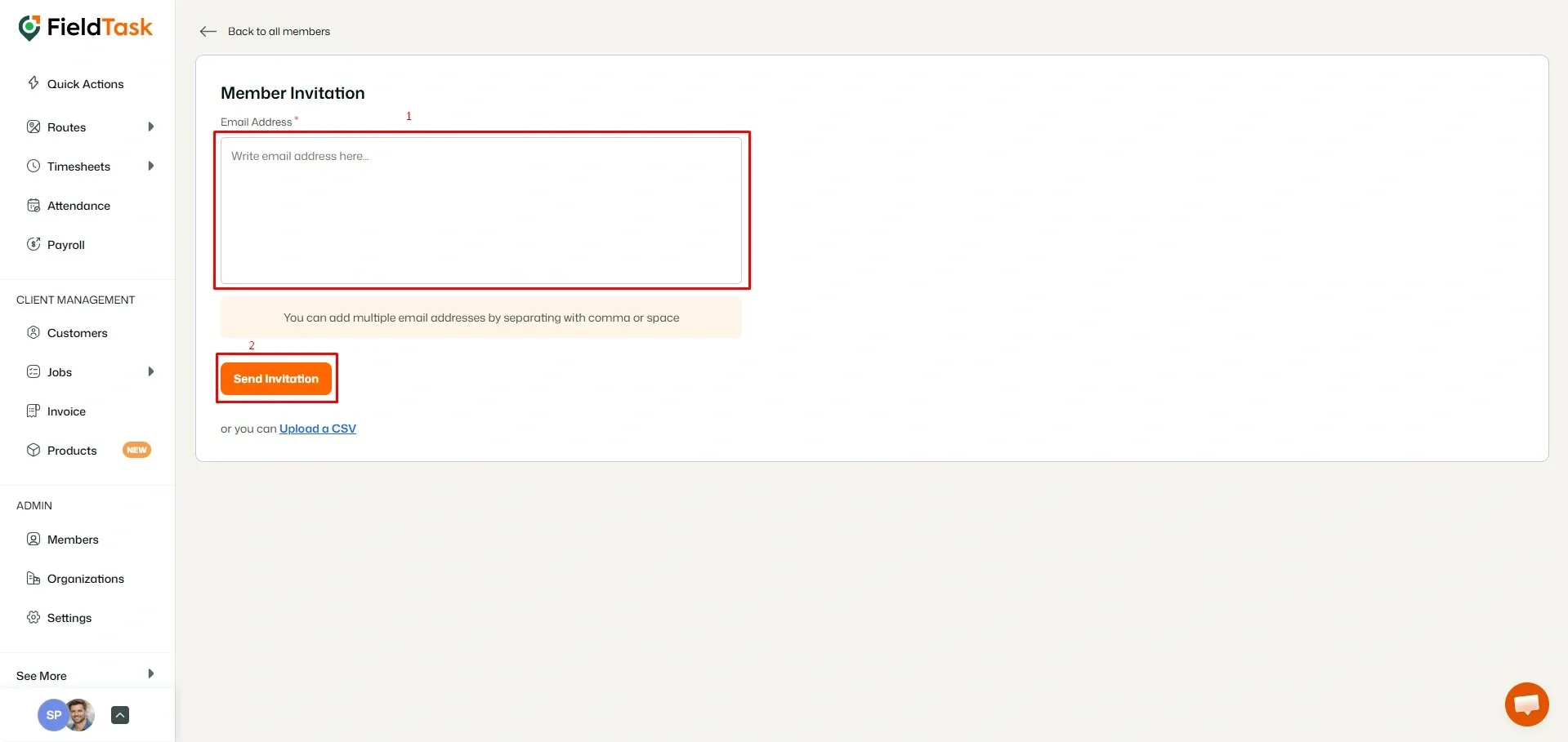 FieldTask Member Invite Page