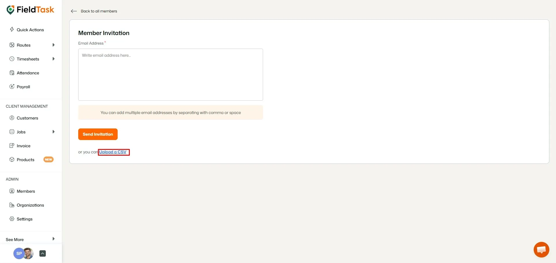 FieldTask Member Invite Page