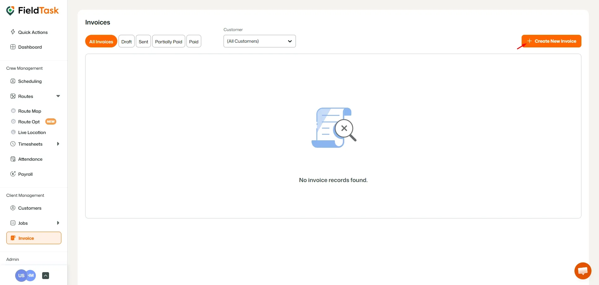 FieldTask invoice page