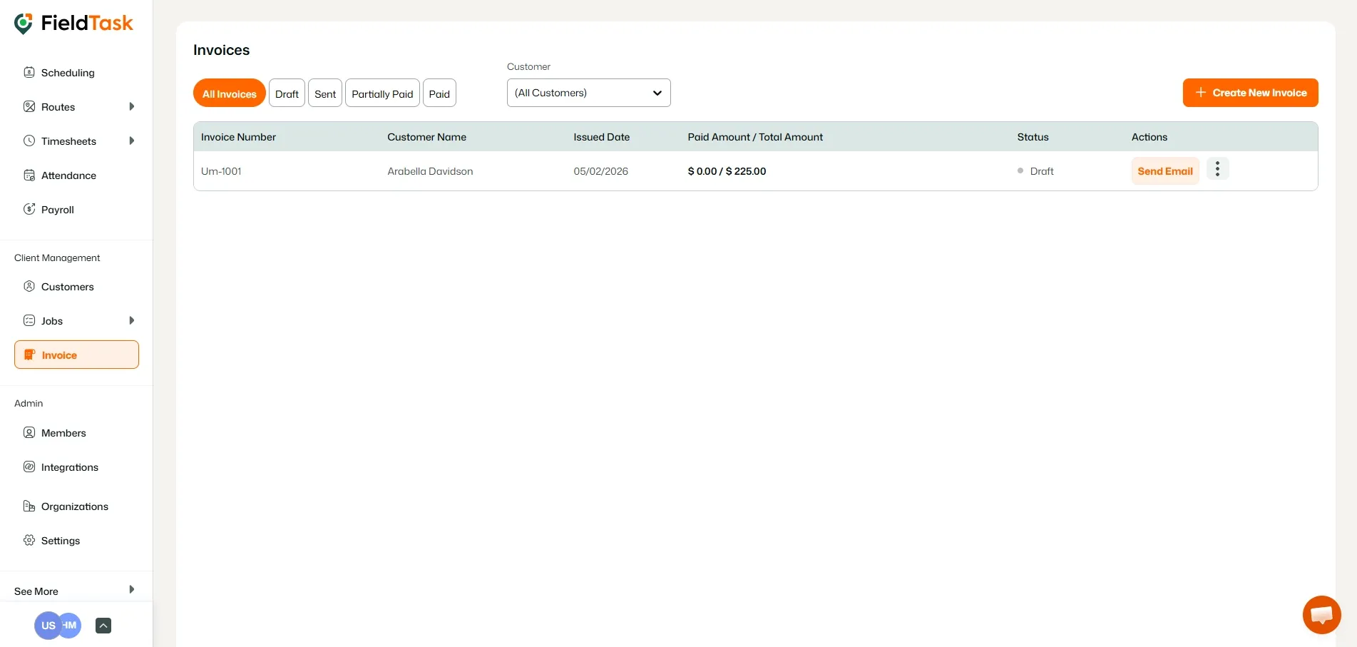 FieldTask invoice page