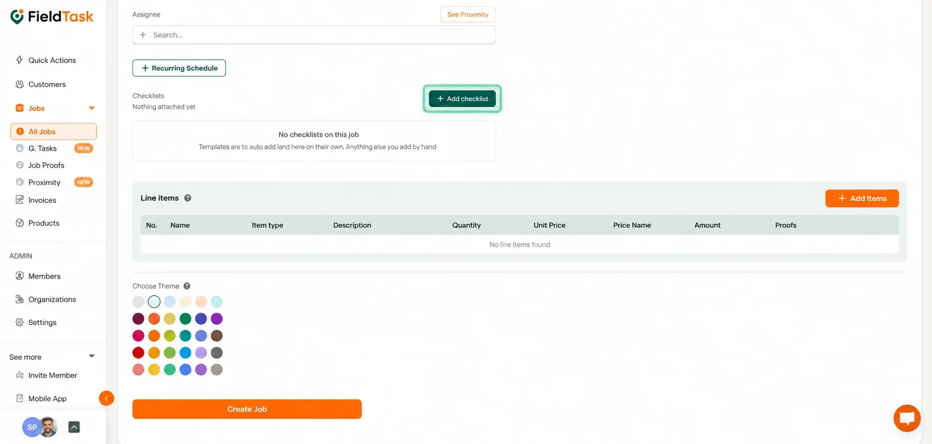 Job form with Add Checklist button highlighted