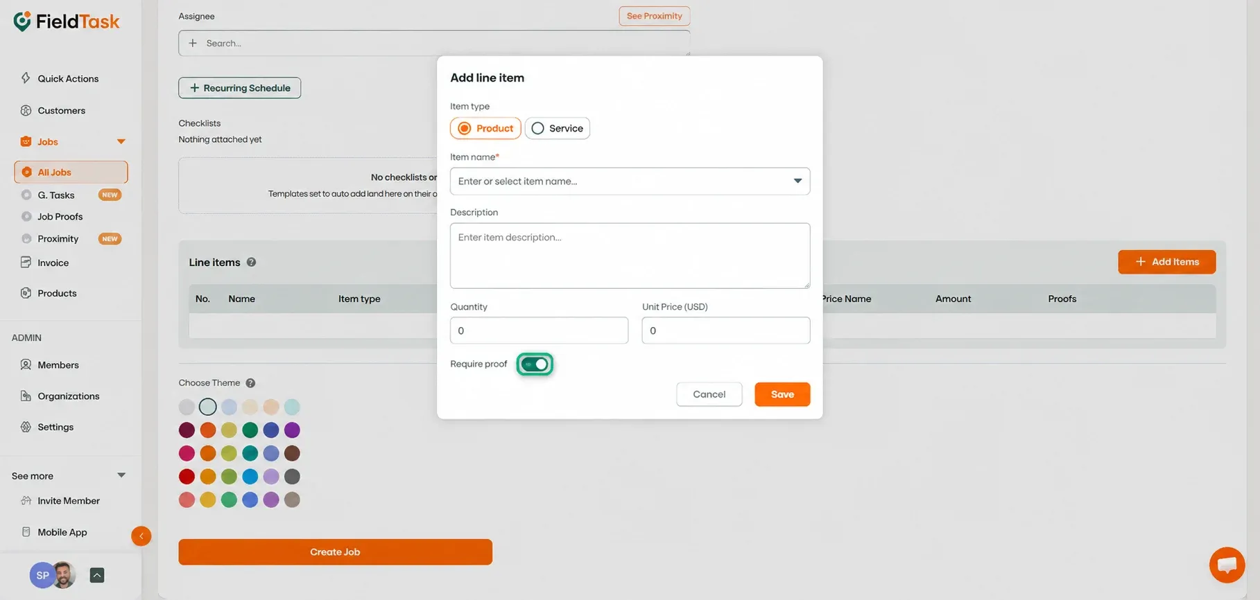 Add line item form with Require Proof highlighted