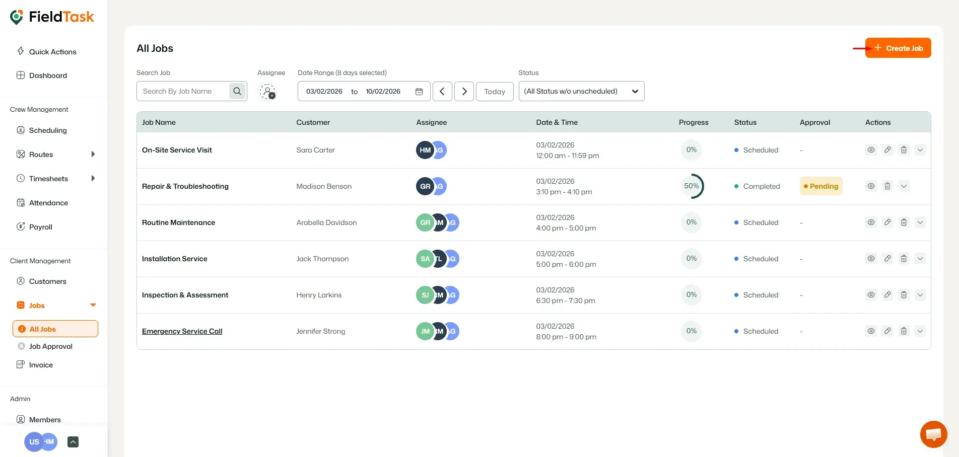 FieldTask All Jobs Page