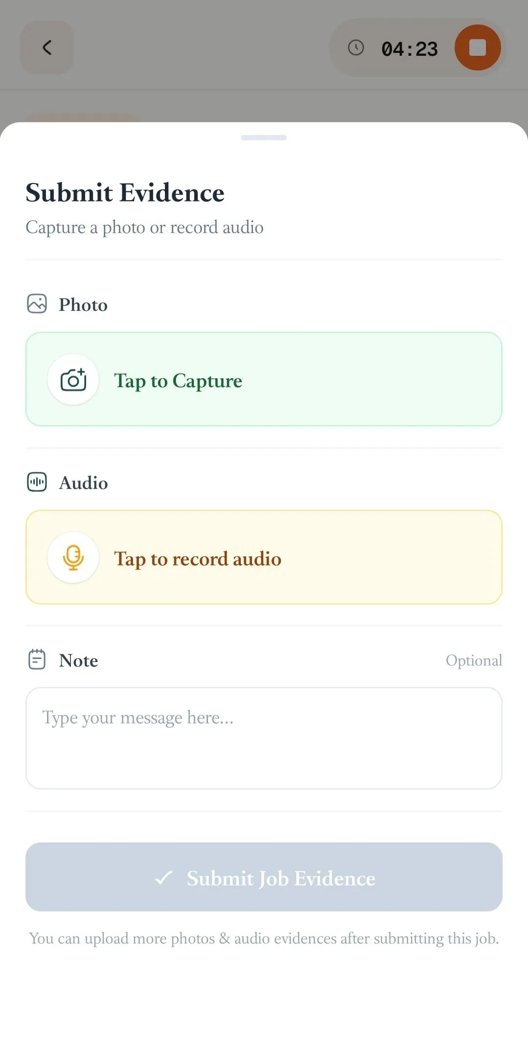 FieldTask Mobile App form to submit photo or audio proof