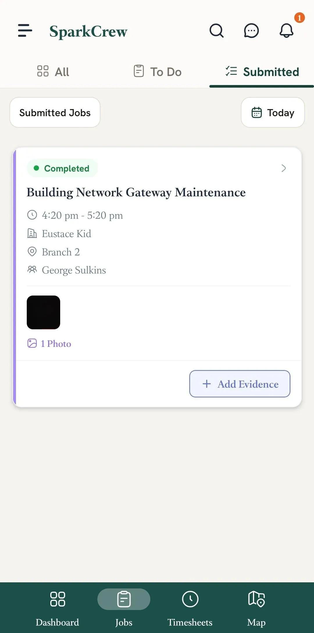 FieldTask Mobile App submitted job with photo evidence
