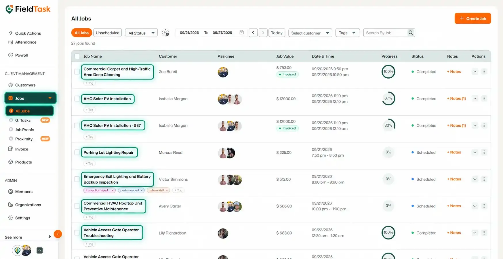 All Jobs list with Jobs, All Jobs, and job names highlighted.