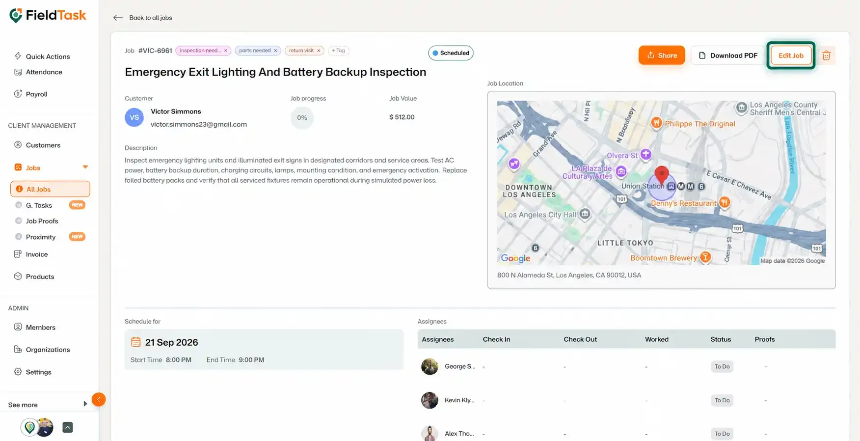 Job details page with Edit Job button highlighted in green