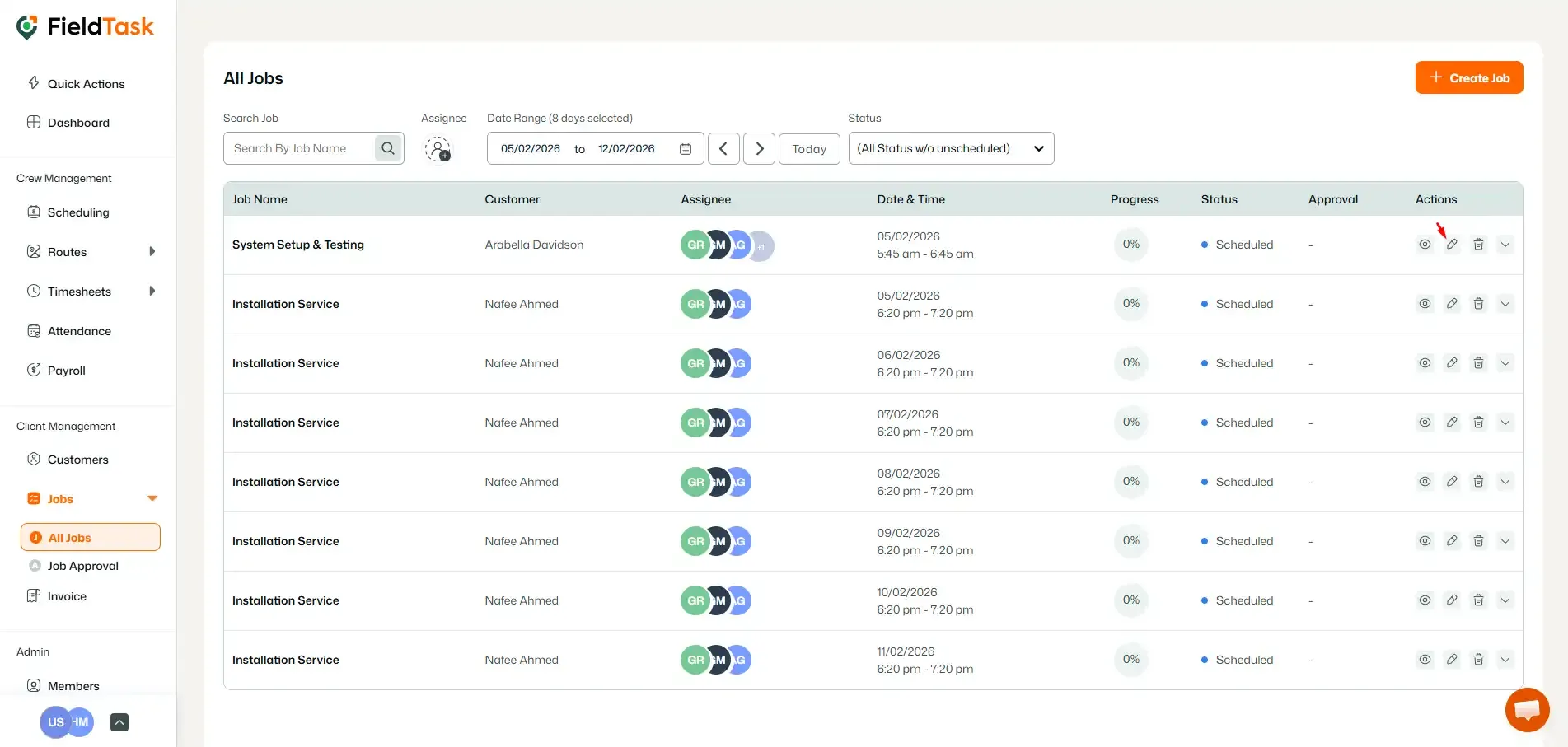 FieldTask All Jobs Page