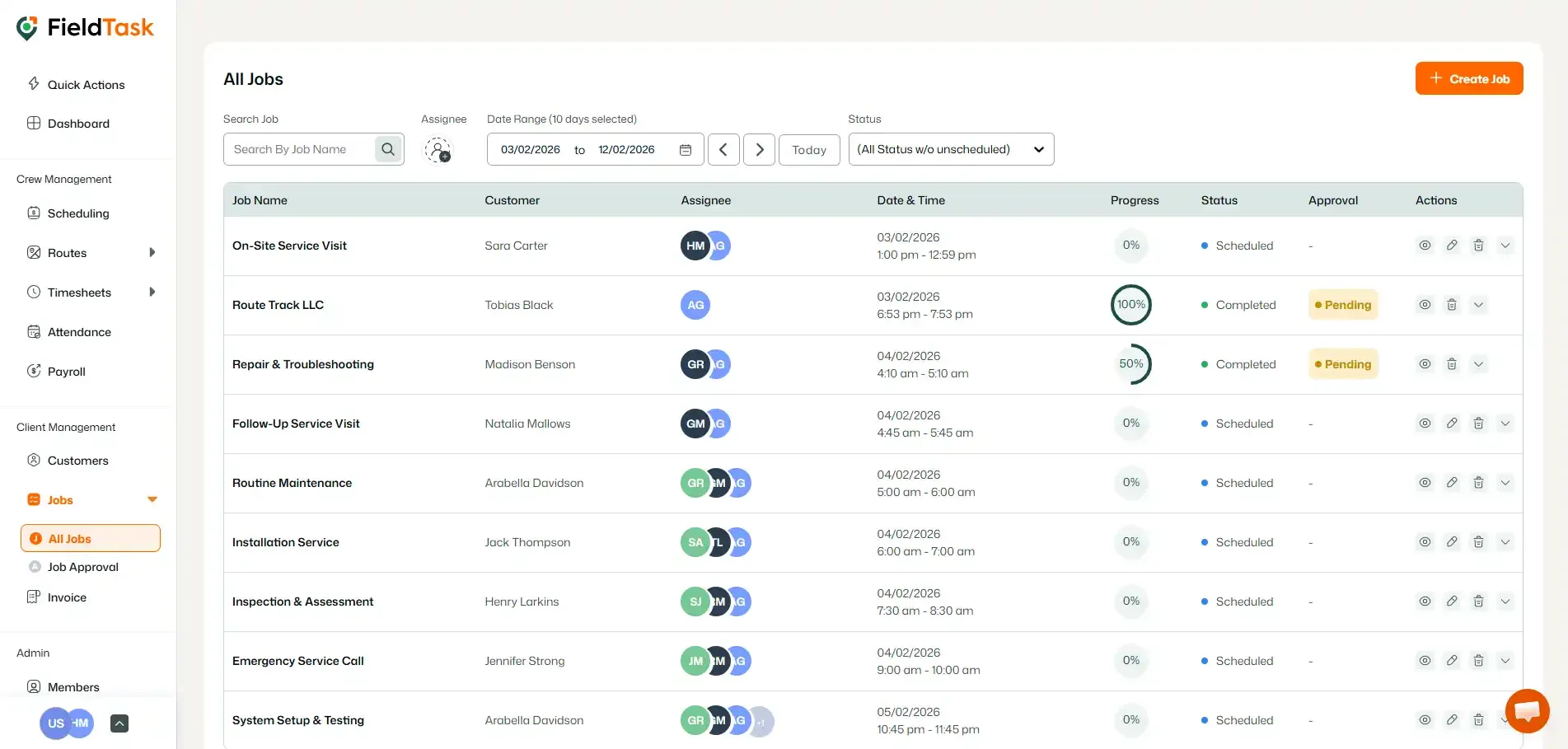 FieldTask All Jobs Page