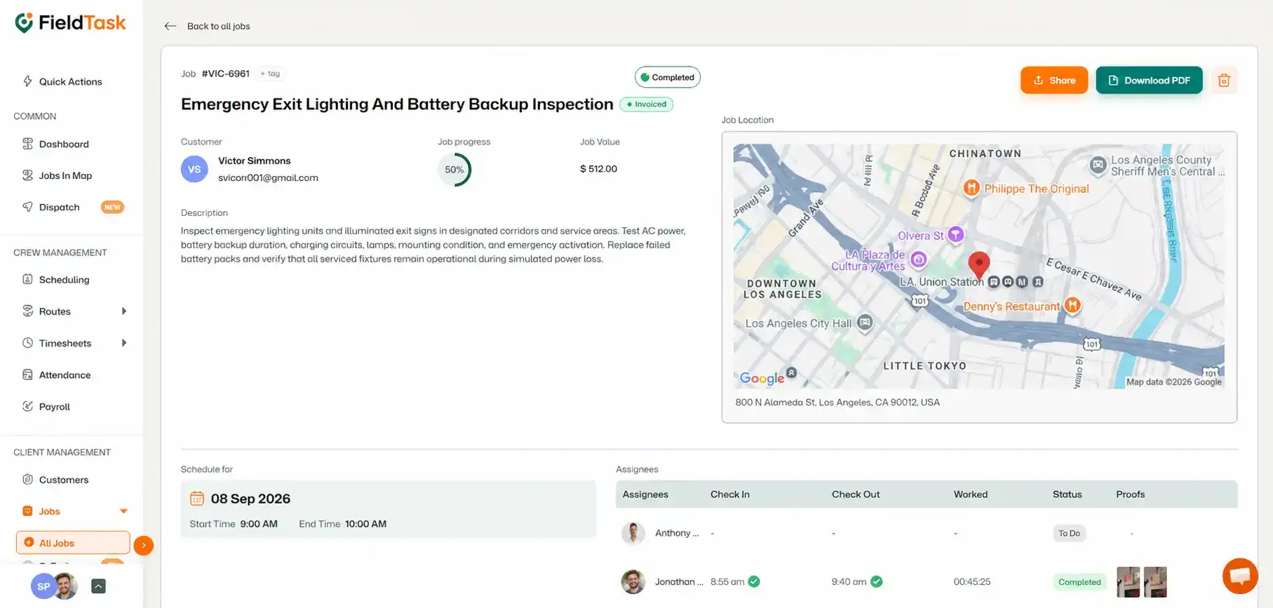 All Jobs page with job title, menu, and Preview option highlighted.