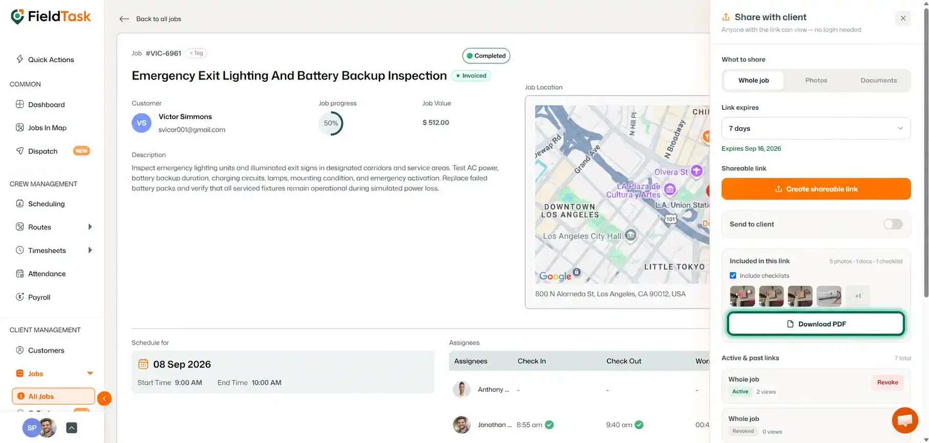 Job details page with the Share button highlighted.
