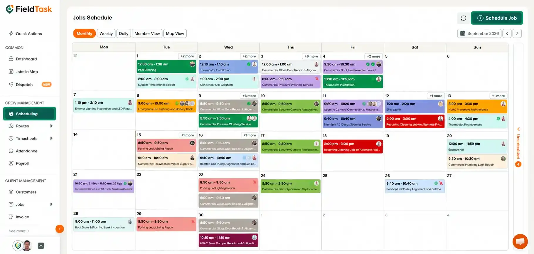 Scheduling page with Schedule Job highlighted